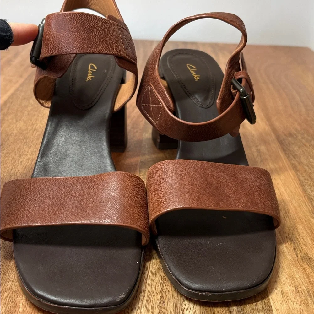 Clarks Brown Leather Block-Heeled Sandals Size 9.5